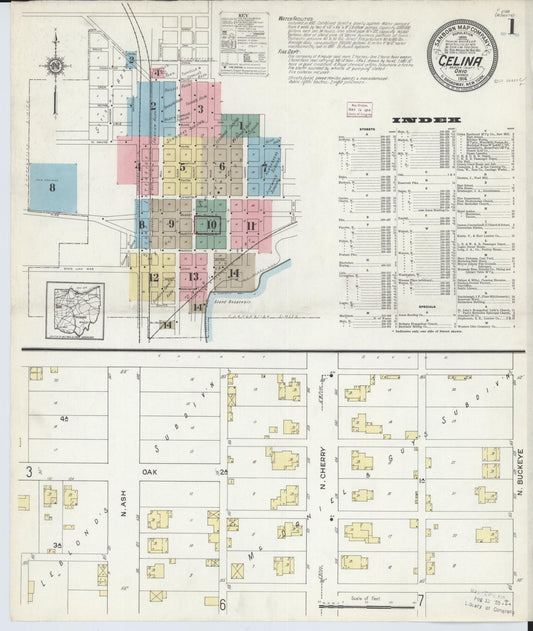 Sanborn Fire Insurance Map from Celina, Mercer County, Ohio (1914), Sheet #0001 - Historic Sanborn Fire Insurance Map Print, vintage old map wall art, antique decor, genealogy gift, Ohio Ohio map