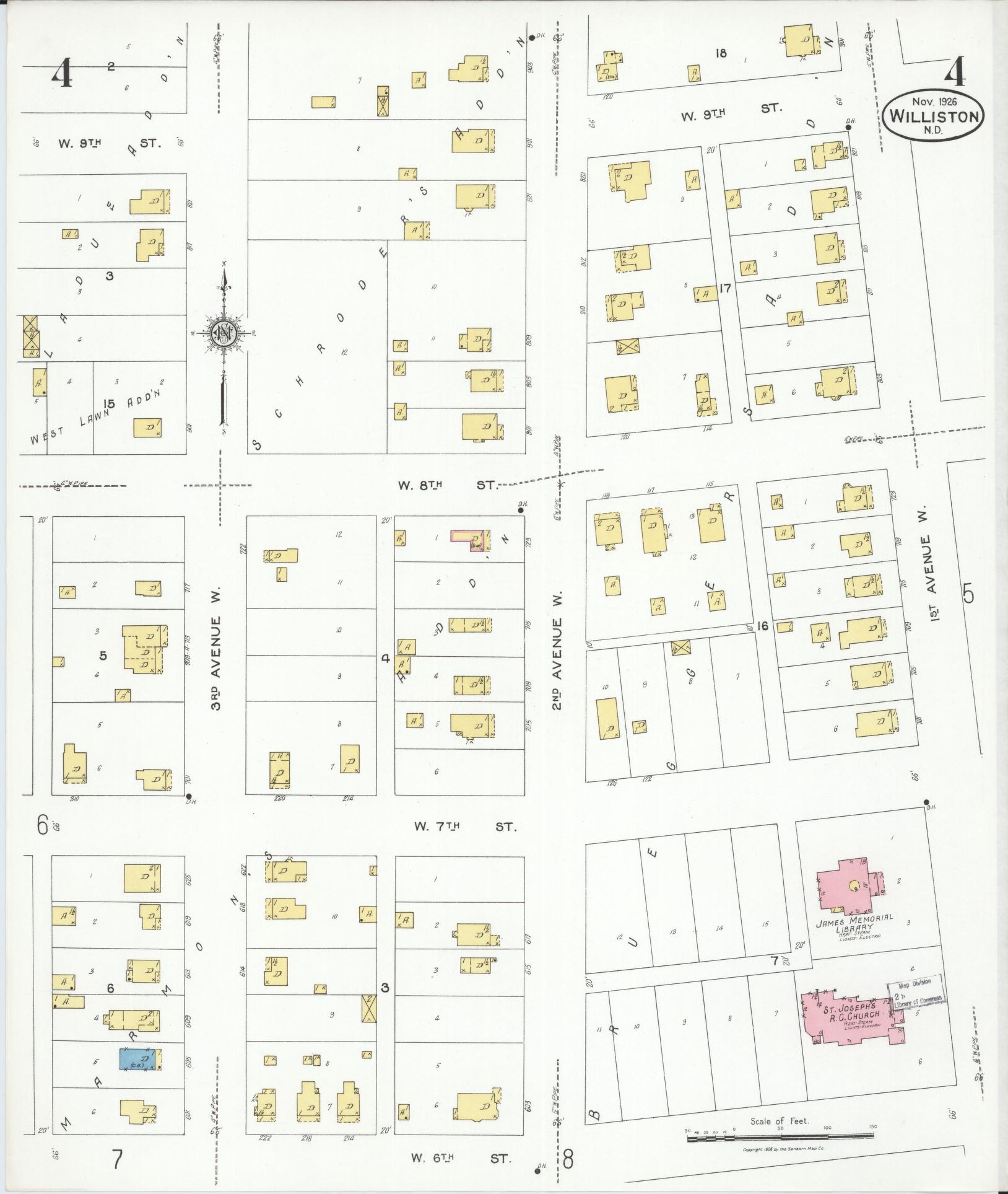 Sanborn Fire Insurance Map from Williston, Williams County, North Dakota (1926), Sheet #0004 - Complete Map Set gallery image, historic Sanborn map, vintage wall art, North Dakota North Dakota