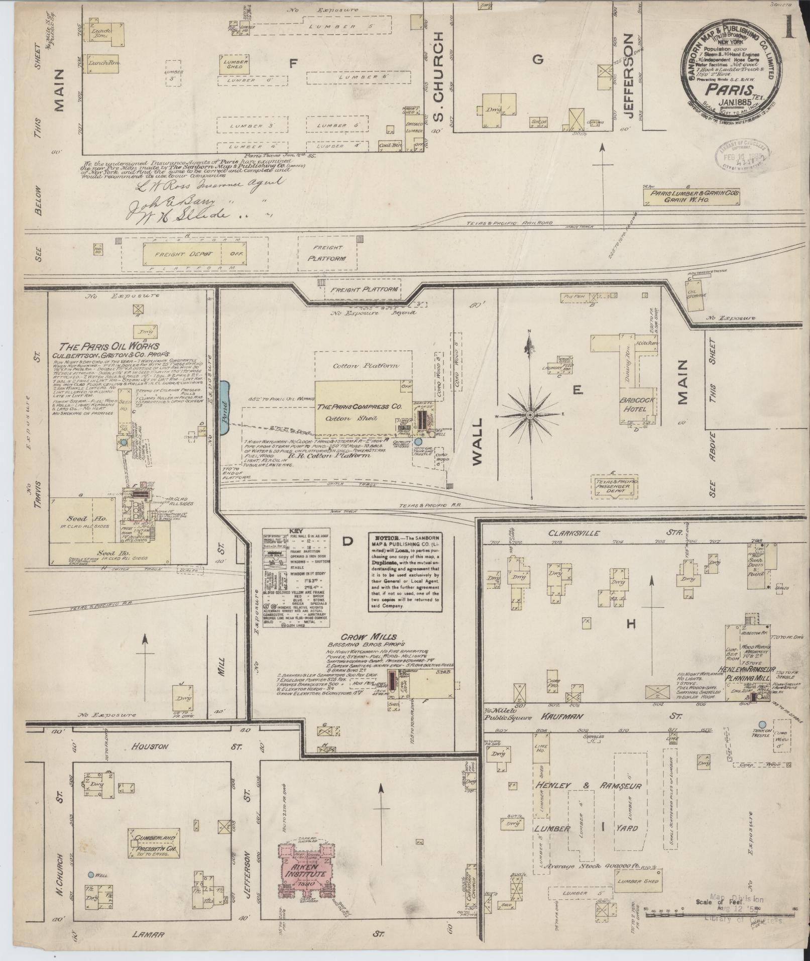 Sanborn Fire Insurance Map from Paris, Lamar County, Texas. (1885) – Historic Sanborn Fire Insurance Map Print