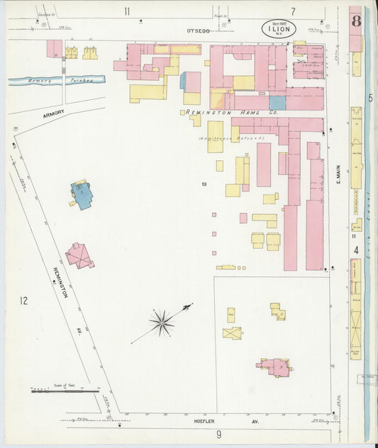 Sanborn Fire Insurance Map from Ilion, Herkimer County, New York (1907), Sheet #0008 - Historic Sanborn Fire Insurance Map Print, vintage old map wall art, antique decor, genealogy gift, New York New York map