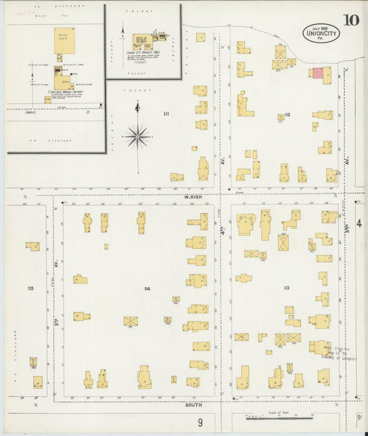 Sanborn Fire Insurance Map from Union City, Erie County, Pennsylvania (1905), Sheet #0010 - Historic Sanborn Fire Insurance Map Print, vintage old map wall art, antique decor, genealogy gift, Pennsylvania Pennsylvania map