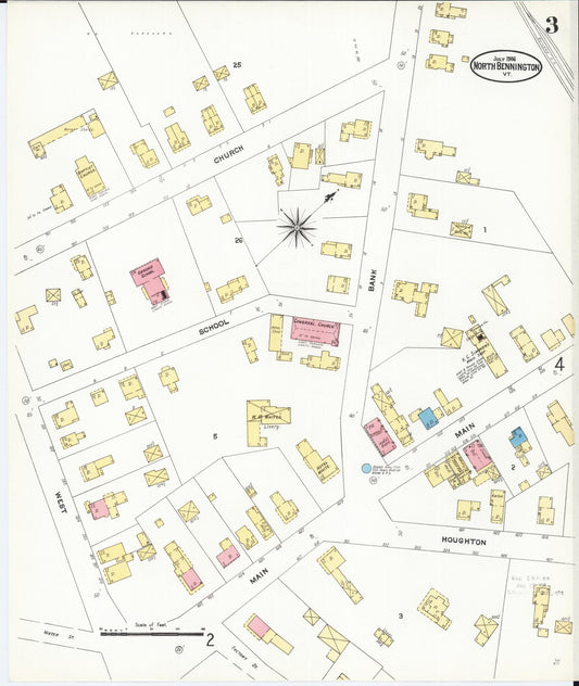 Sanborn Fire Insurance Map from North Bennington, Bennington County, Vermont (1906), Sheet #0003 - Historic Sanborn Fire Insurance Map Print, vintage old map wall art, antique decor, genealogy gift, Vermont Vermont map