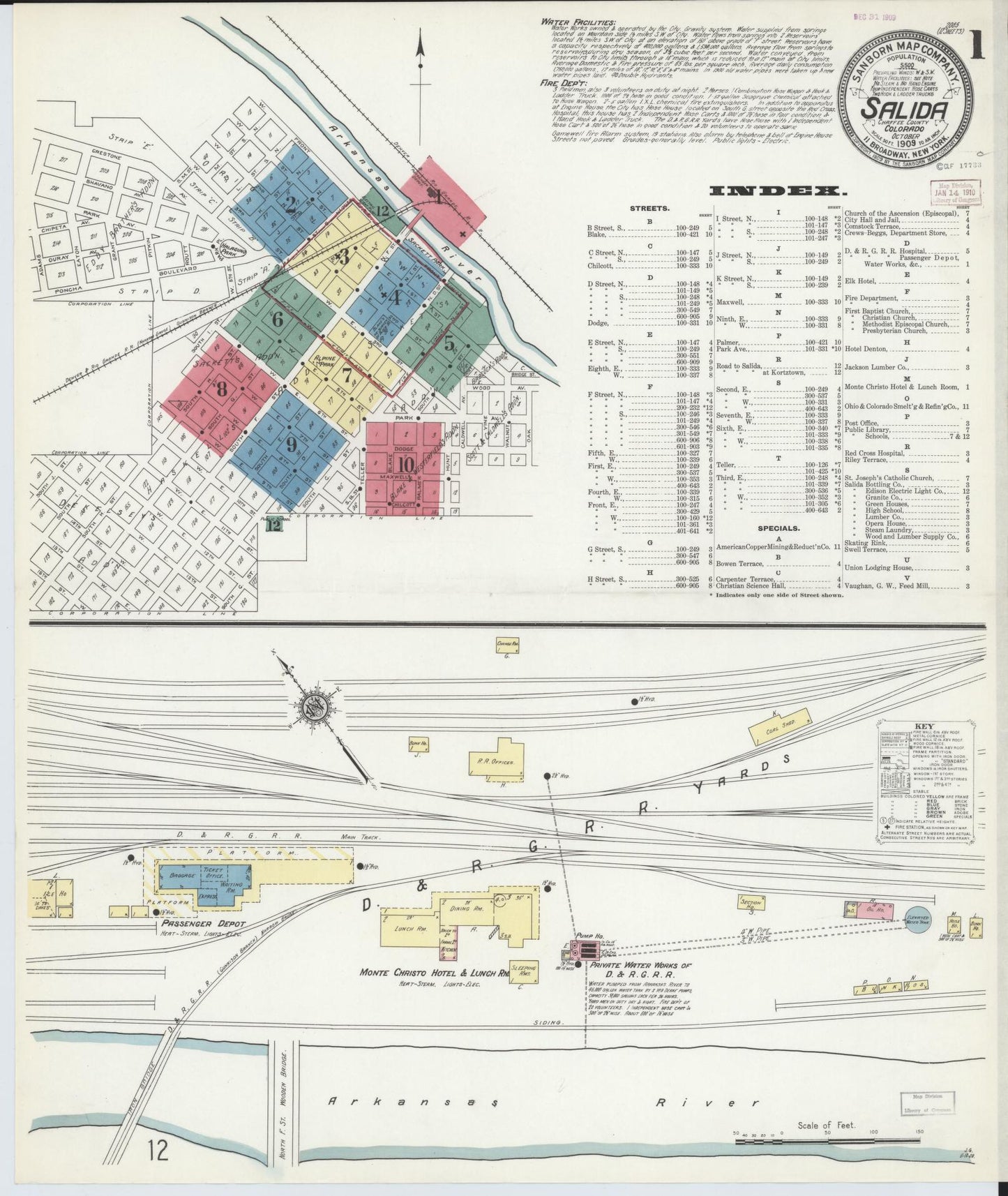 Sanborn Fire Insurance Map from Salida, Chaffee County, Colorado (1909), Sheet #0001 - Complete Map Set gallery image, historic Sanborn map, vintage wall art, Colorado Colorado
