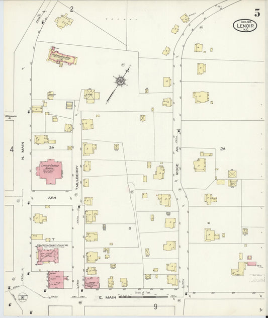 Sanborn Fire Insurance Map from Lenoir, Caldwell County, North Carolina (1913), Sheet #0005 - Historic Sanborn Fire Insurance Map Print, vintage old map wall art, antique decor, genealogy gift, North Carolina North Carolina map