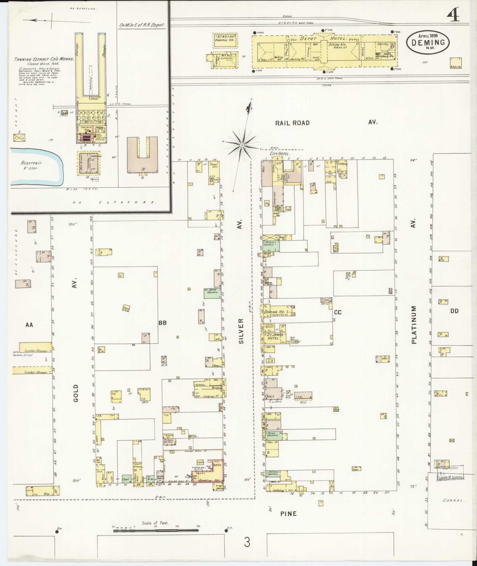 Sanborn Fire Insurance Map from Deming, Luna County, New Mexico (1898), Sheet #0004 - Complete Map Set gallery image, historic Sanborn map, vintage wall art, New Mexico New Mexico
