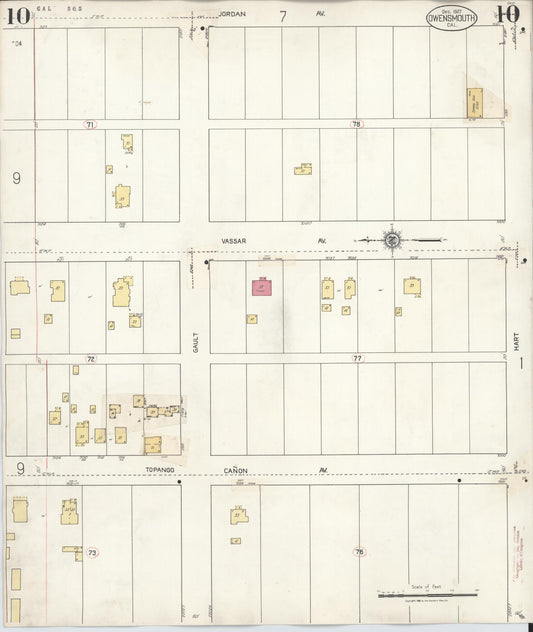 Sanborn Fire Insurance Map from Canoga Park, Los Angeles County, California (1932), Sheet #0010 - Historic Sanborn Fire Insurance Map Print, vintage old map wall art, antique decor, genealogy gift, California California map