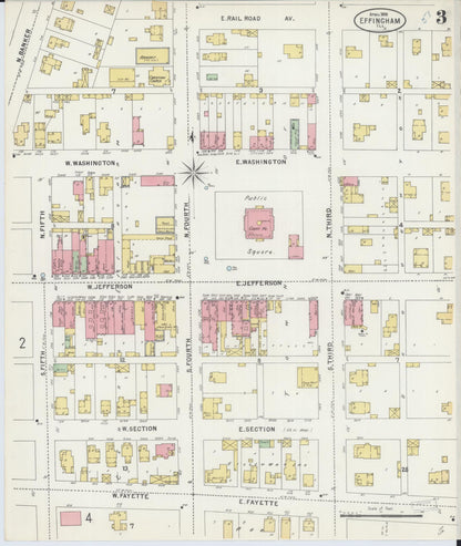 Sanborn Fire Insurance Map from Effingham, Effingham County, Illinois (1898), Sheet #0003 - Historic Sanborn Fire Insurance Map Print, vintage old map wall art, antique decor, genealogy gift, Illinois Illinois map