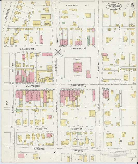 Sanborn Fire Insurance Map from Effingham, Effingham County, Illinois (1898), Sheet #0003 - Historic Sanborn Fire Insurance Map Print, vintage old map wall art, antique decor, genealogy gift, Illinois Illinois map