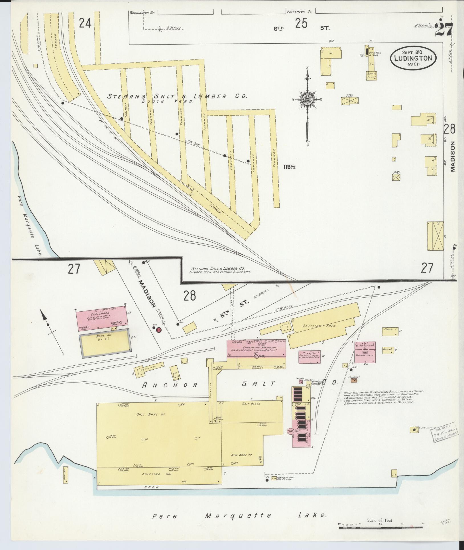 Sanborn Fire Insurance Map from Ludington, Mason County, Michigan (1910), Sheet #0027 - Complete Map Set gallery image, historic Sanborn map, vintage wall art, Michigan Michigan