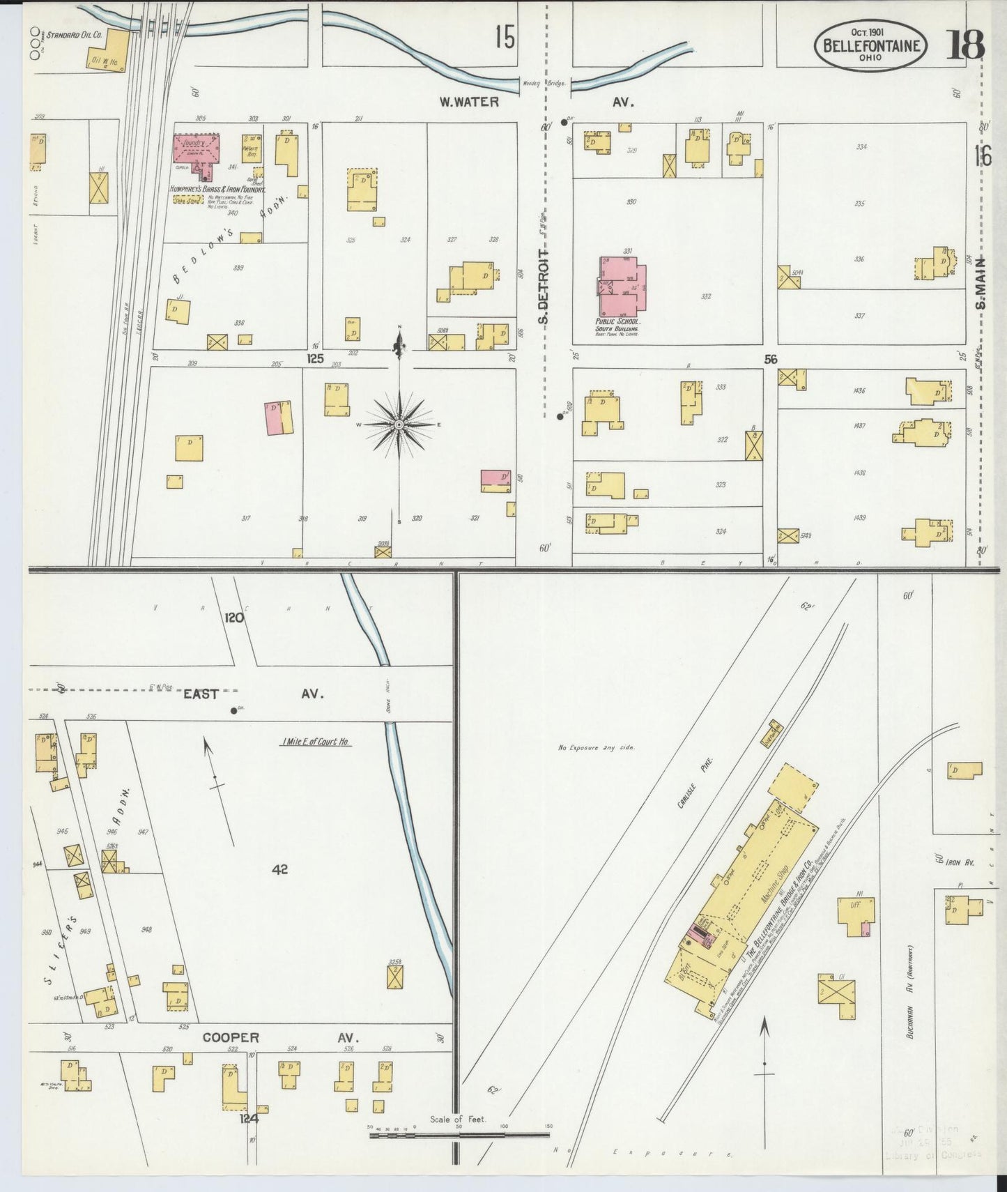 Sanborn Fire Insurance Map from Bellefontaine, Logan County, Ohio (1901), Sheet #0018 - Historic Sanborn Fire Insurance Map Print, vintage old map wall art, antique decor, genealogy gift, Ohio Ohio map