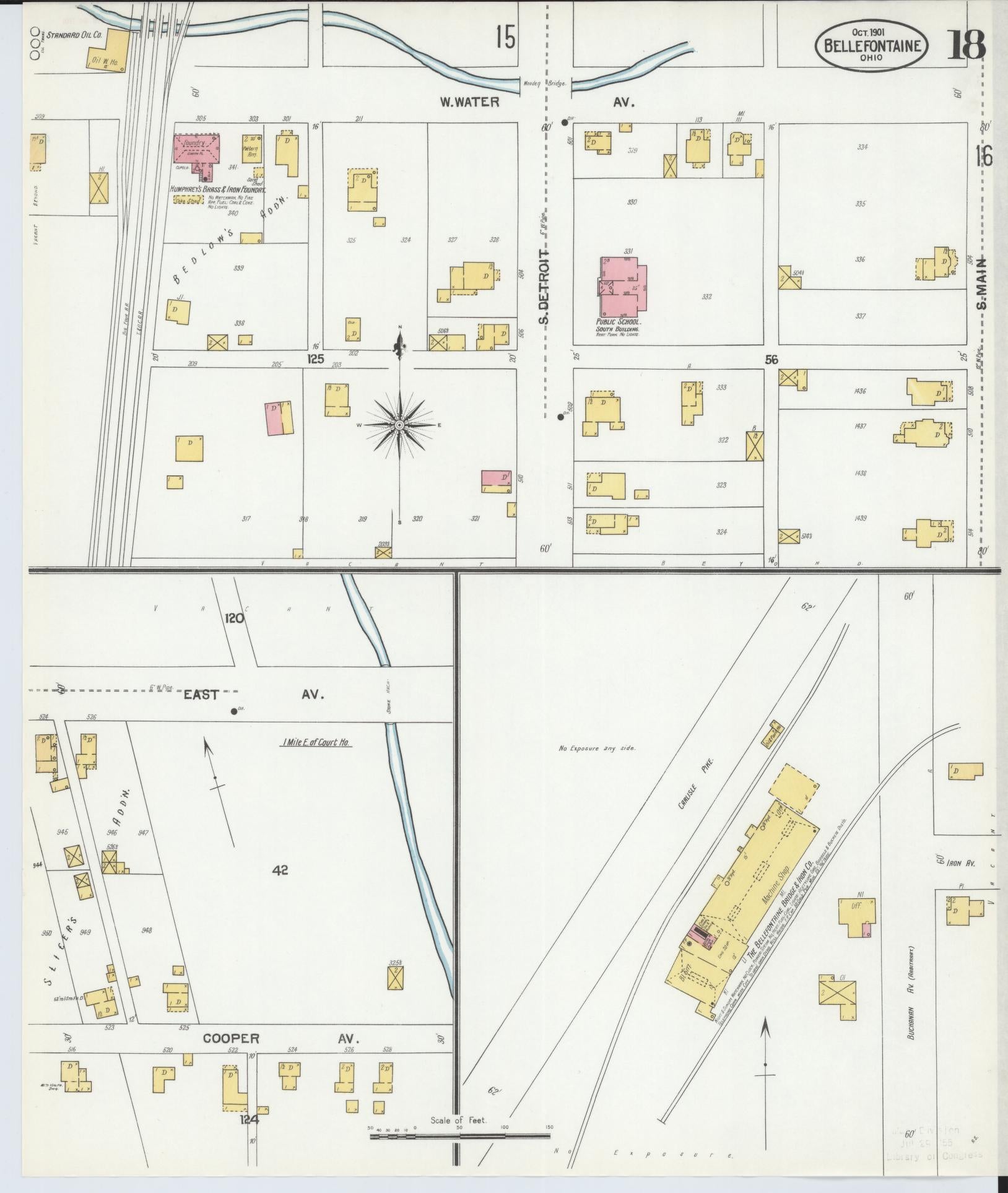 Sanborn Fire Insurance Map from Bellefontaine, Logan County, Ohio (1901), Sheet #0018 - Historic Sanborn Fire Insurance Map Print, vintage old map wall art, antique decor, genealogy gift, Ohio Ohio map