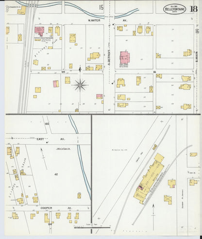 Sanborn Fire Insurance Map from Bellefontaine, Logan County, Ohio (1901), Sheet #0018 - Historic Sanborn Fire Insurance Map Print, vintage old map wall art, antique decor, genealogy gift, Ohio Ohio map