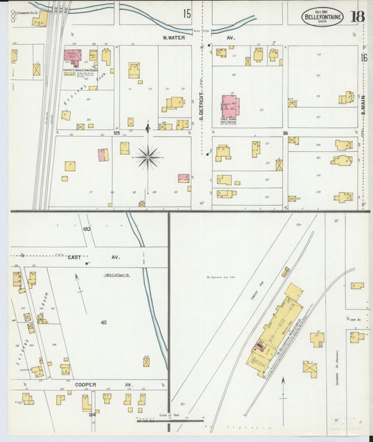 Sanborn Fire Insurance Map from Bellefontaine, Logan County, Ohio (1901), Sheet #0018 - Historic Sanborn Fire Insurance Map Print, vintage old map wall art, antique decor, genealogy gift, Ohio Ohio map