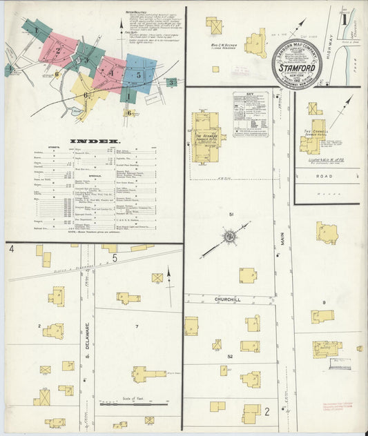 Sanborn Fire Insurance Map from Stamford, Delaware County, New York (1912), Sheet #0001 - Historic Sanborn Fire Insurance Map Print, vintage old map wall art, antique decor, genealogy gift, New York New York map