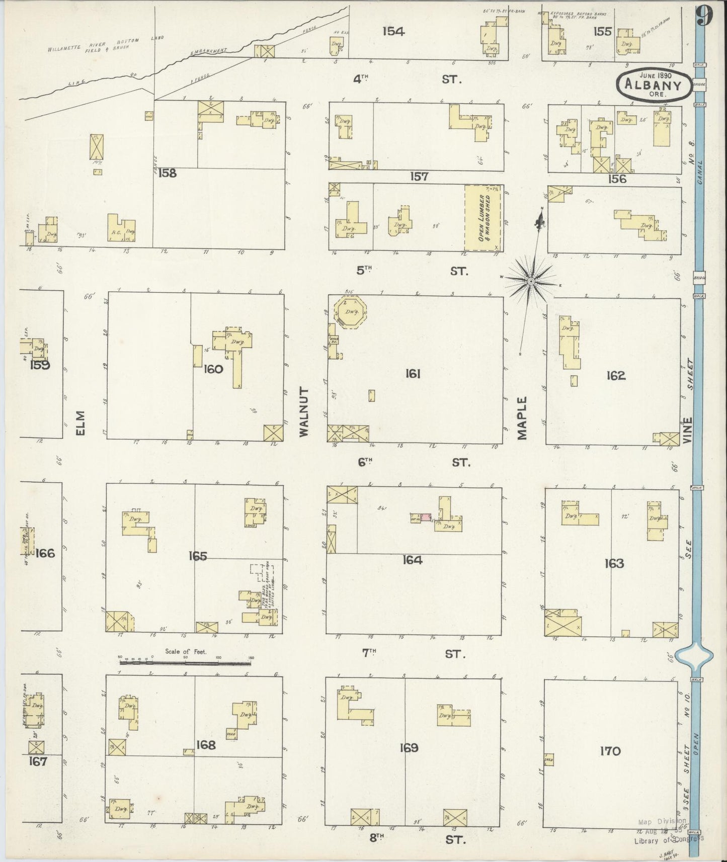Sanborn Fire Insurance Map from Albany, Linn County, Oregon (1890), Sheet #0009 - Complete Map Set gallery image, historic Sanborn map, vintage wall art, Oregon Oregon