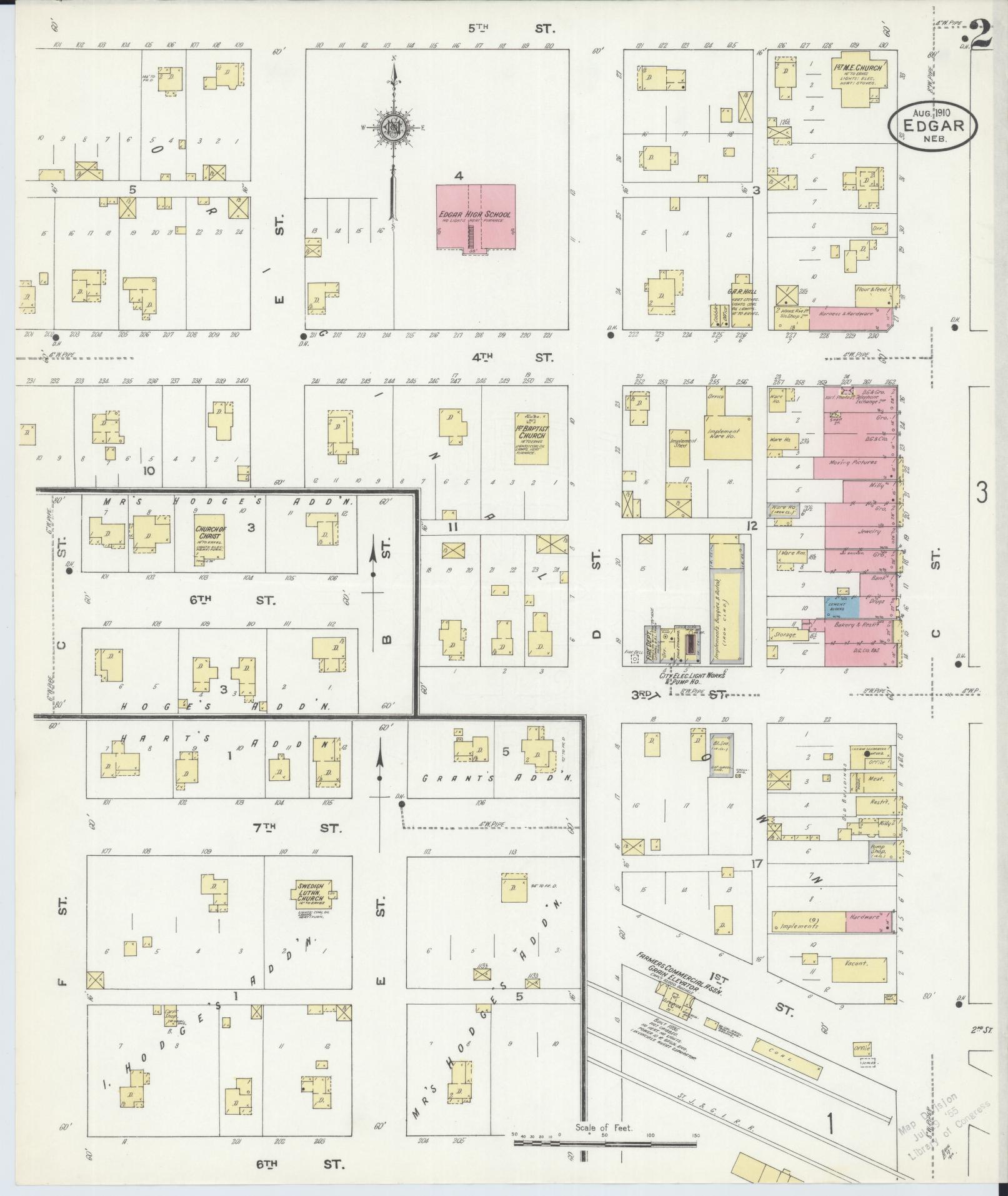 Sanborn Fire Insurance Map from Edgar, Clay County, Nebraska (1910), Sheet #0002 - Complete Map Set gallery image, historic Sanborn map, vintage wall art, Nebraska Nebraska