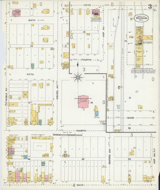 Sanborn Fire Insurance Map from Watonga, Blaine County, Oklahoma (1907), Sheet #0003 - Historic Sanborn Fire Insurance Map Print, vintage old map wall art, antique decor, genealogy gift, Oklahoma Oklahoma map