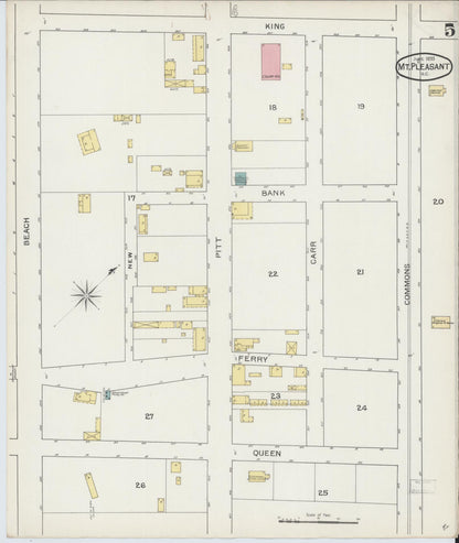 Sanborn Fire Insurance Map from Mount Pleasant, Charleston County, South Carolina (1893), Sheet #0005 - Complete Map Set gallery image, historic Sanborn map, vintage wall art, South Carolina South Carolina