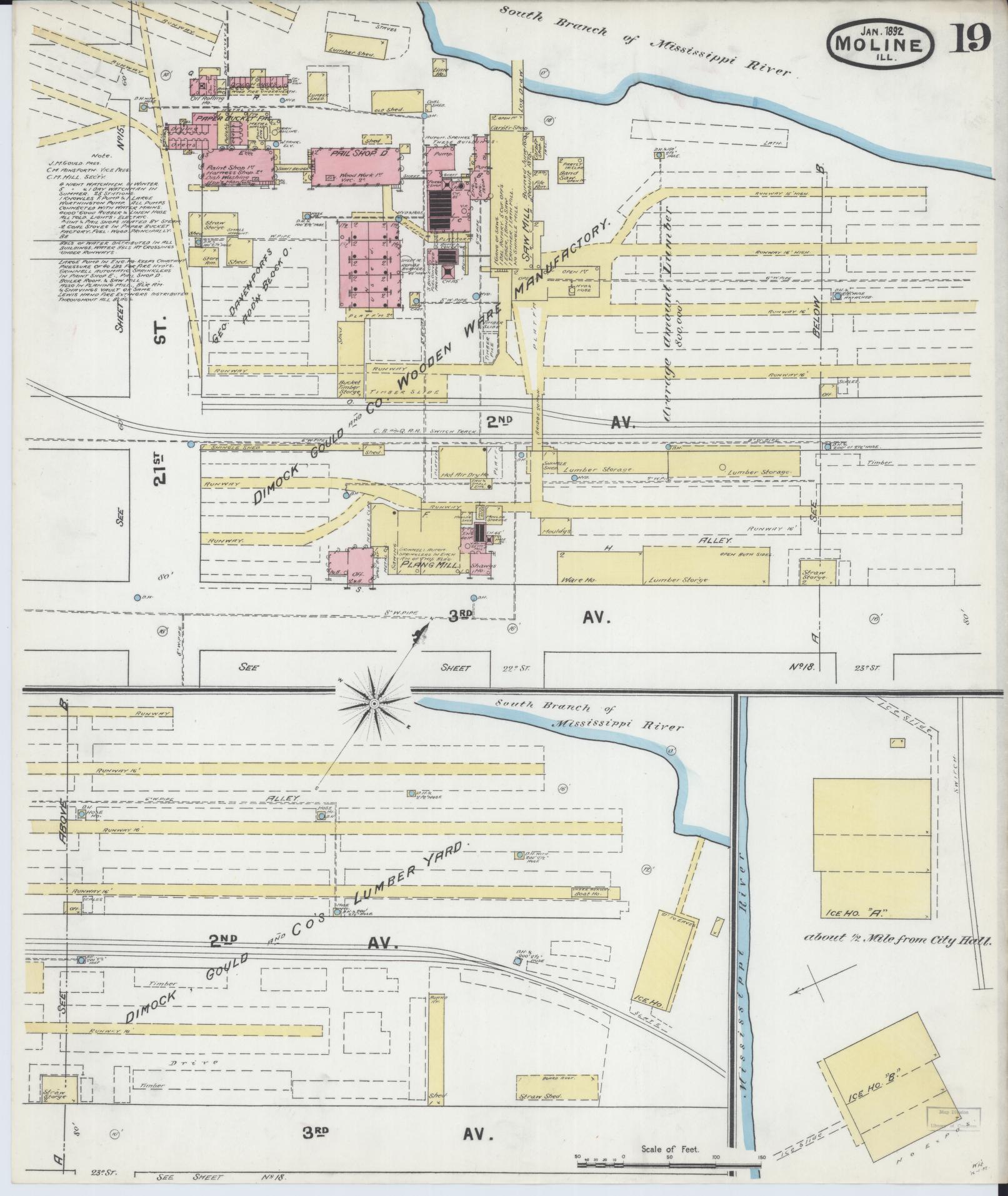 Sanborn Fire Insurance Map from Moline, Rock Island County, Illinois (1892), Sheet #0019 - Complete Map Set gallery image, historic Sanborn map, vintage wall art, Illinois Illinois