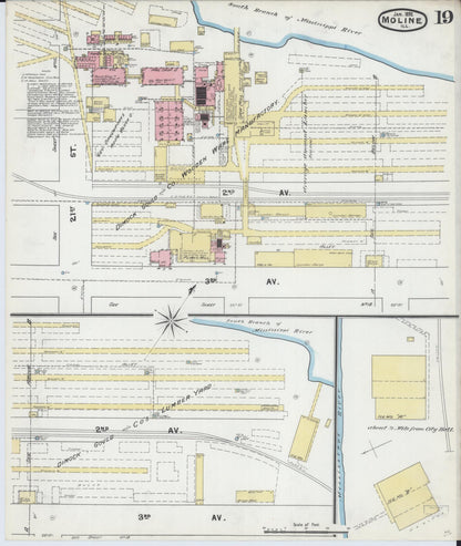 Sanborn Fire Insurance Map from Moline, Rock Island County, Illinois (1892), Sheet #0019 - Complete Map Set gallery image, historic Sanborn map, vintage wall art, Illinois Illinois