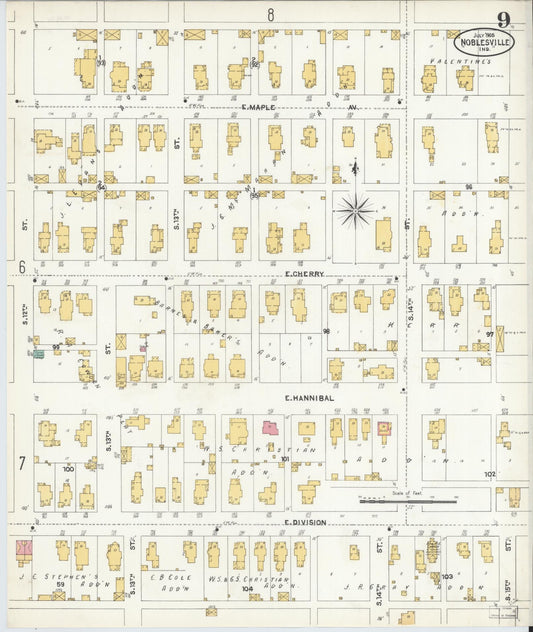 Sanborn Fire Insurance Map from Noblesville, Hamilton County, Indiana (1905), Sheet #0009 - Historic Sanborn Fire Insurance Map Print, vintage old map wall art, antique decor, genealogy gift, Indiana Indiana map