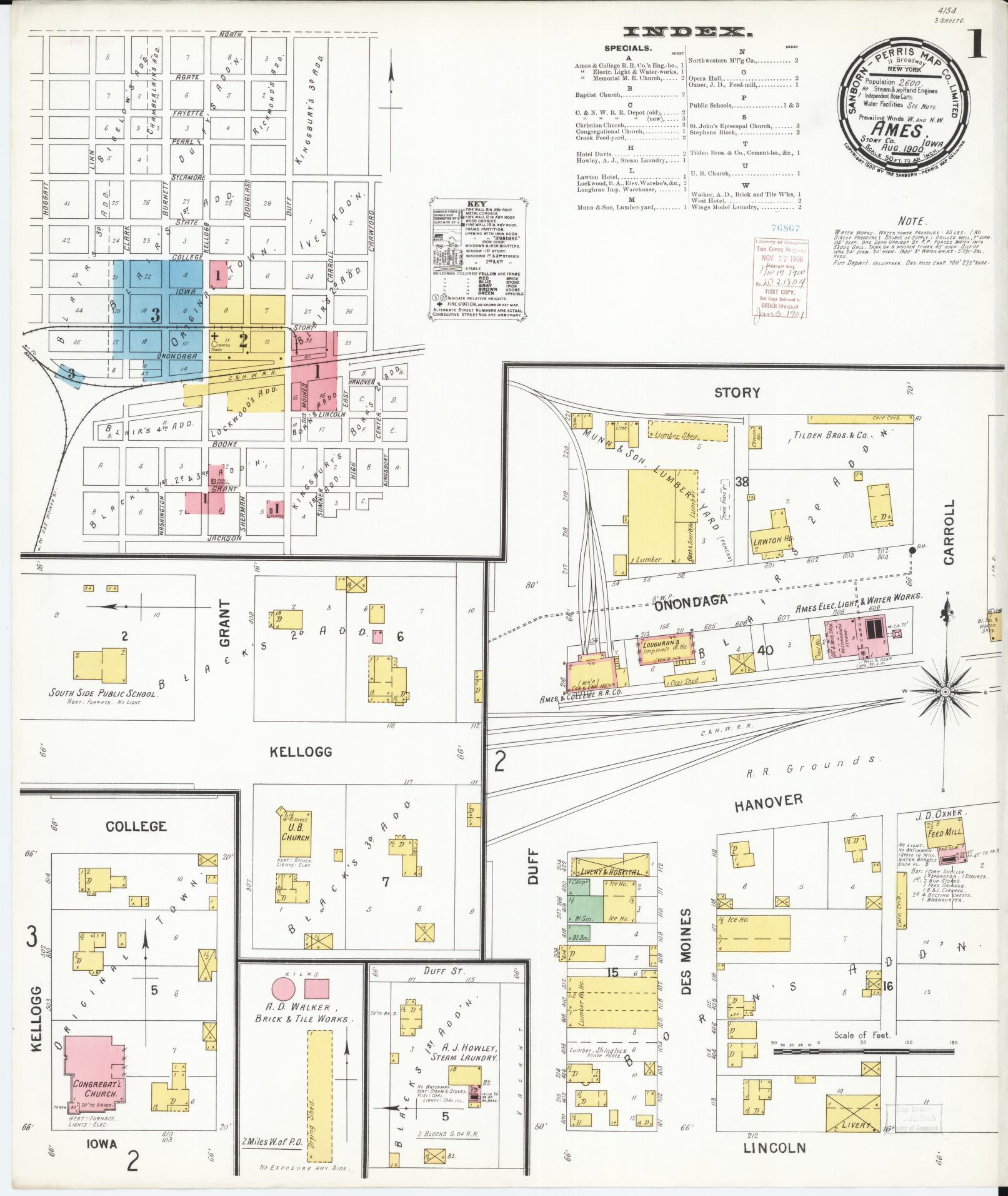 Sanborn Fire Insurance Map from Ames, Story County, Iowa (1900), Sheet #0001 - Historic Sanborn Fire Insurance Map Print