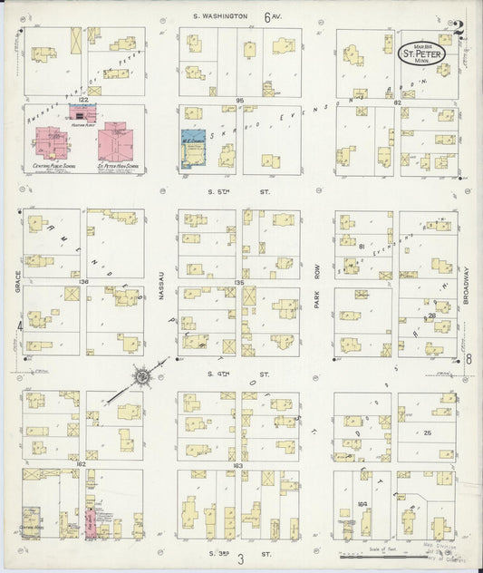 Sanborn Fire Insurance Map from Saint Peter, Nicollet County, Minnesota (1914), Sheet #0002 - Historic Sanborn Fire Insurance Map Print, vintage old map wall art, antique decor, genealogy gift, Minnesota Minnesota map