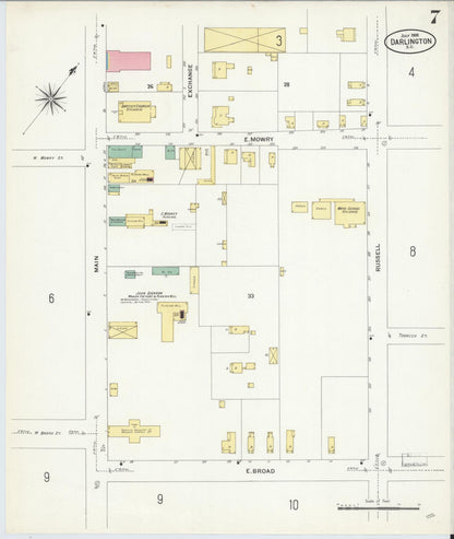 Sanborn Fire Insurance Map from Darlington, Darlington County, South Carolina (1908), Sheet #0007 - Complete Map Set gallery image, historic Sanborn map, vintage wall art, South Carolina South Carolina
