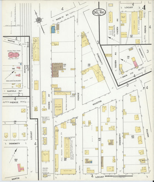 Sanborn Fire Insurance Map from Del Rio, Val Verde County, Texas (1917), Sheet #0004 - Historic Sanborn Fire Insurance Map Print, vintage old map wall art, antique decor, genealogy gift, Texas Texas map