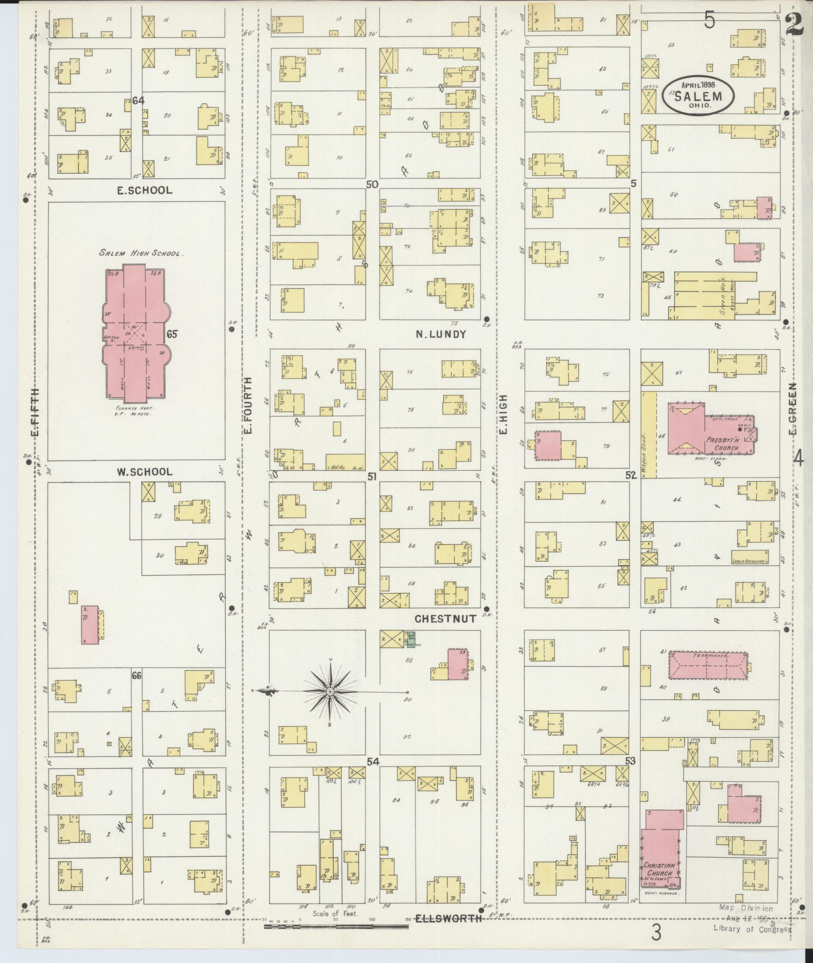 Sanborn Fire Insurance Map from Salem, Columbiana County, Ohio (1898), Sheet #0002 - Historic Sanborn Fire Insurance Map Print, vintage old map wall art, antique decor, genealogy gift, Ohio Ohio map
