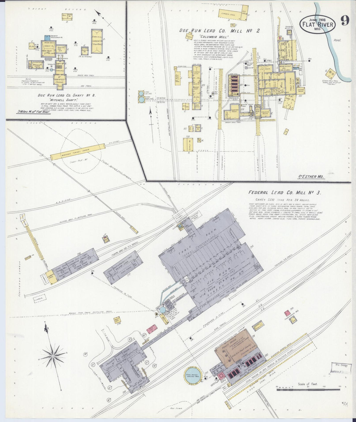 Sanborn Fire Insurance Map from Flat River, Saint Francois County, Missouri (1908), Sheet #0009 - Complete Map Set gallery image, historic Sanborn map, vintage wall art, Missouri Missouri