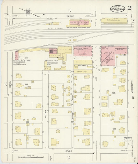 Sanborn Fire Insurance Map from Greenville, Hunt County, Texas (1914), Sheet #0002 - Historic Sanborn Fire Insurance Map Print, vintage old map wall art, antique decor, genealogy gift, Texas Texas map