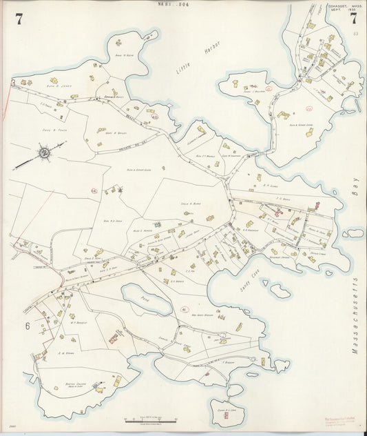 Sanborn Fire Insurance Map from Cohasset, Norfolk County, Massachusetts (1940), Sheet #0007 - Historic Sanborn Fire Insurance Map Print, vintage old map wall art, antique decor, genealogy gift, Massachusetts Massachusetts map