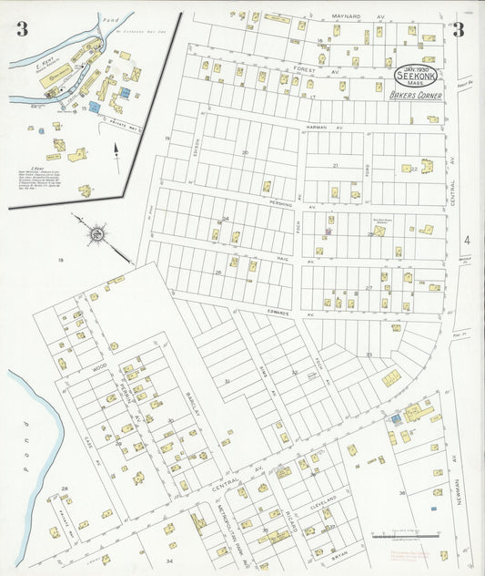 Sanborn Fire Insurance Map from Seekonk, Bristol County, Massachusetts (1930), Sheet #0003 - Historic Sanborn Fire Insurance Map Print, vintage old map wall art, antique decor, genealogy gift, Massachusetts Massachusetts map