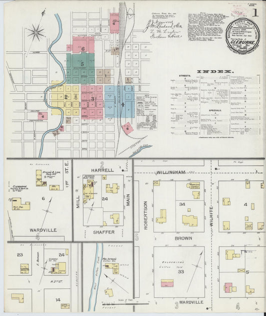 Sanborn Fire Insurance Map from Cleburne, Johnson County, Texas (1893), Sheet #0001 - Complete Map Set gallery image, historic Sanborn map, vintage wall art, Texas Texas