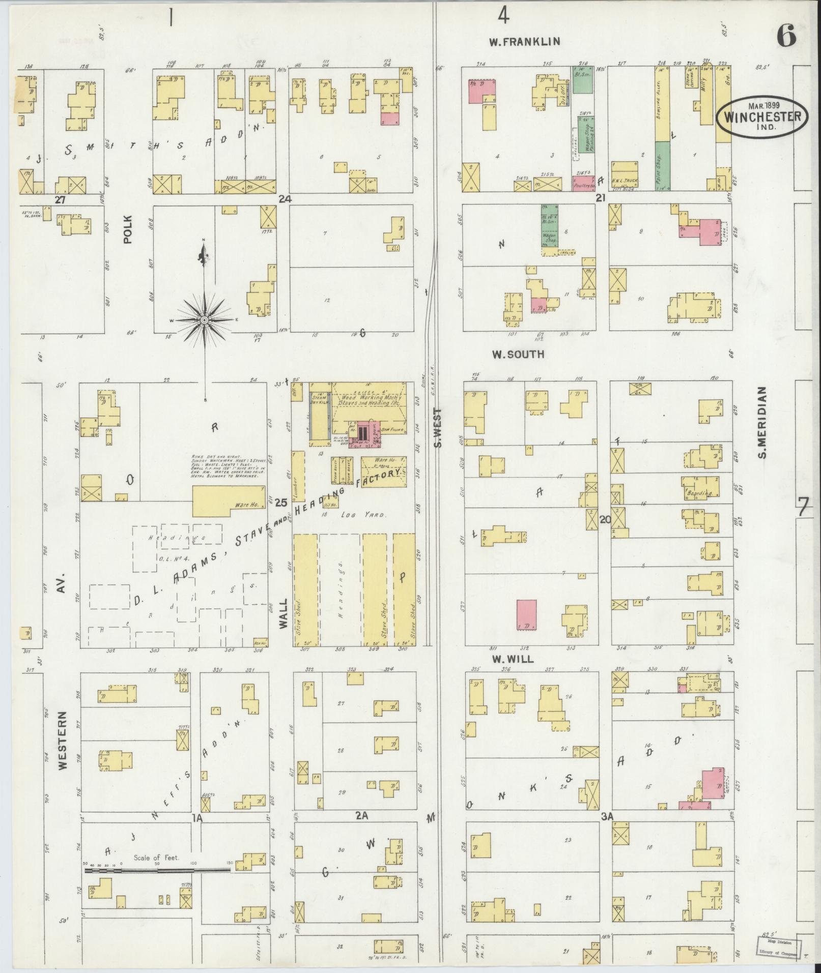Sanborn Fire Insurance Map from Winchester, Randolph County, Indiana (1899), Sheet #0006 - Complete Map Set gallery image, historic Sanborn map, vintage wall art, Indiana Indiana