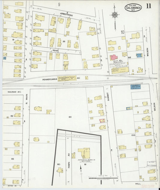 Sanborn Fire Insurance Map from Salamanca, Cattaraugus County, New York (1918), Sheet #0011 - Historic Sanborn Fire Insurance Map Print, vintage old map wall art, antique decor, genealogy gift, New York New York map