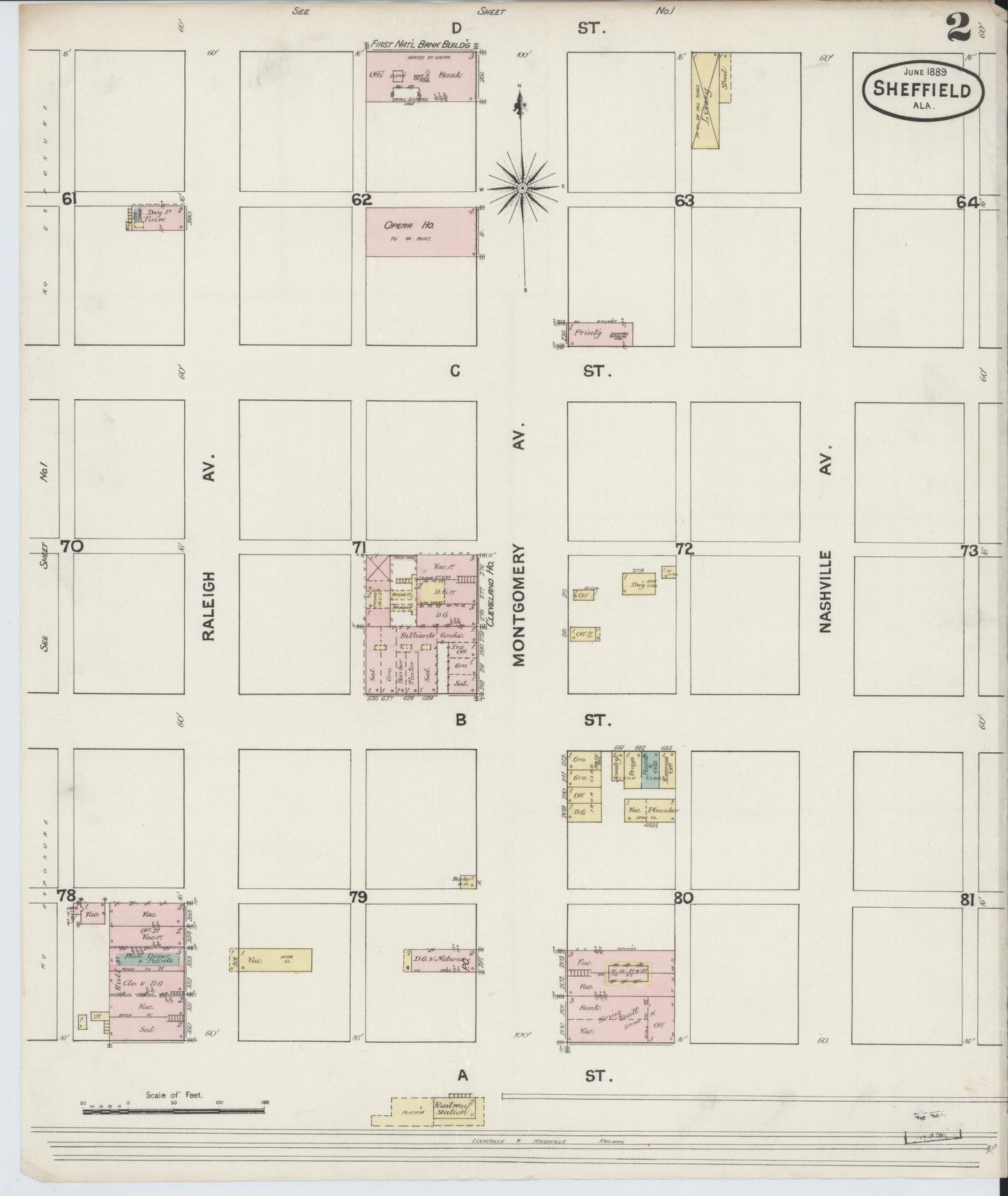 Sanborn Fire Insurance Map from Sheffield, Colbert County, Alabama (1889), Sheet #0002 - Complete Map Set gallery image, historic Sanborn map, vintage wall art, Alabama Alabama