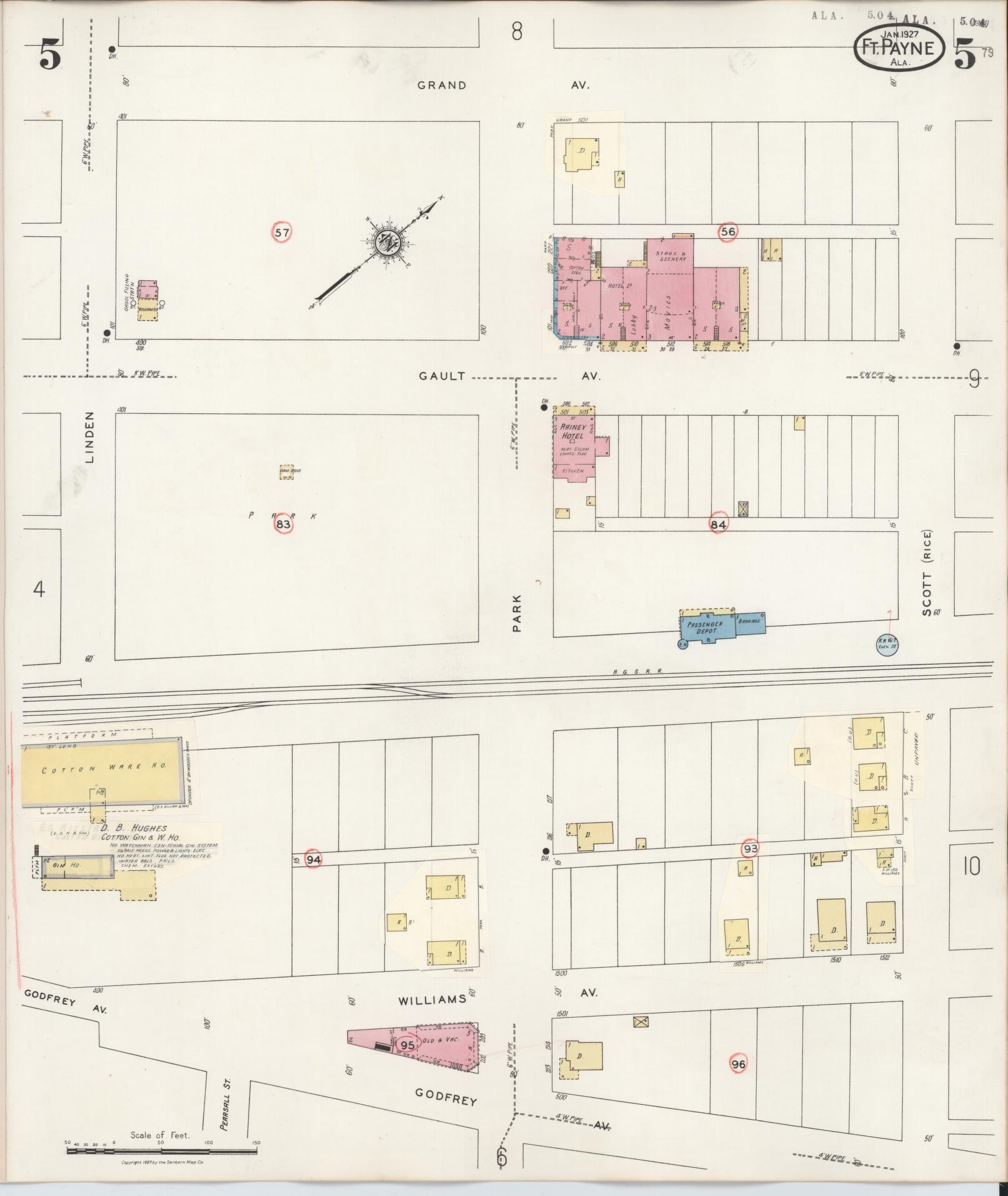Sanborn Fire Insurance Map from Fort Payne, Dekalb County, Alabama (1935), Sheet #0005 - Historic Sanborn Fire Insurance Map Print, vintage old map wall art, antique decor, genealogy gift, Alabama Alabama map