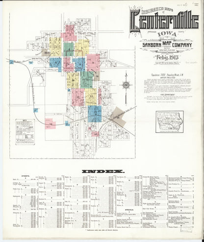 Sanborn Fire Insurance Map from Centerville, Appanoose County, Iowa (1913), Sheet #0001 - Historic Sanborn Fire Insurance Map Print