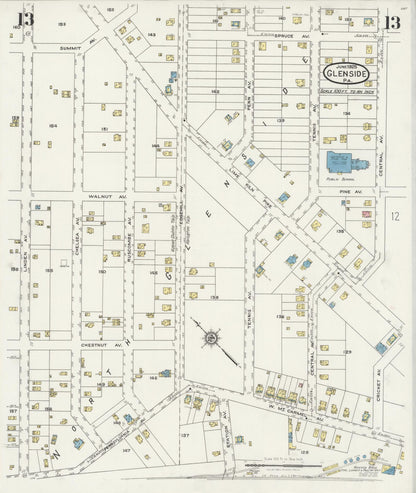 Sanborn Fire Insurance Map from Glenside, Montgomery County, Pennsylvania (1925), Sheet #0013 - Complete Map Set gallery image, historic Sanborn map, vintage wall art, Pennsylvania Pennsylvania