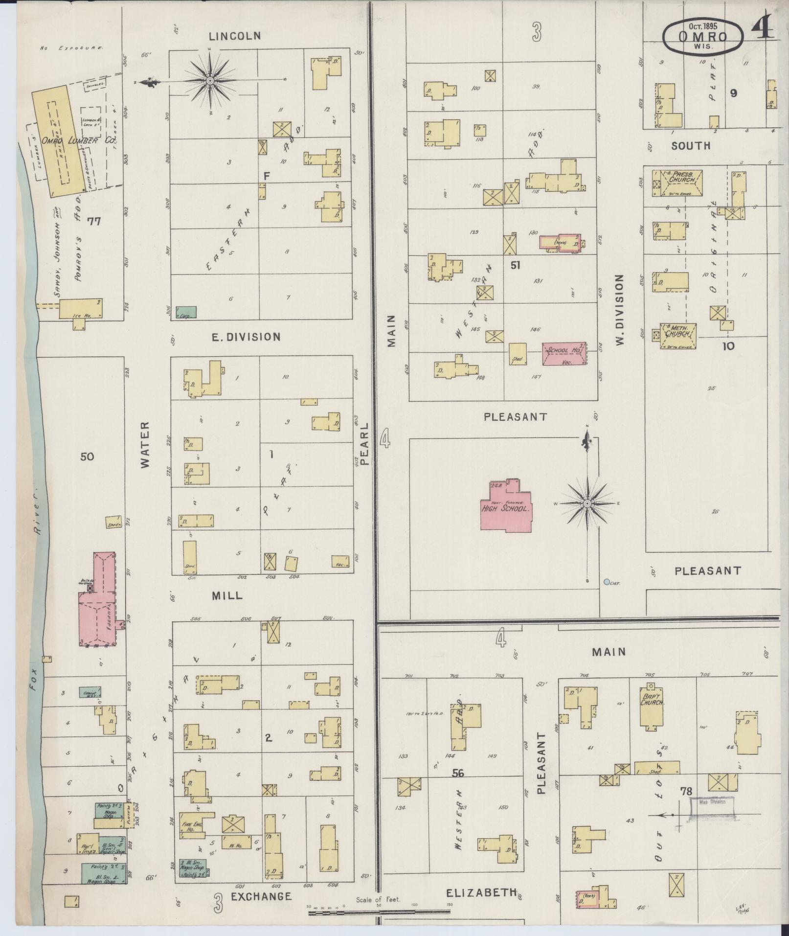 Sanborn Fire Insurance Map from Omro, Winnebago County, Wisconsin (1895), Sheet #0004 - Historic Sanborn Fire Insurance Map Print, vintage old map wall art, antique decor, genealogy gift, Wisconsin Wisconsin map