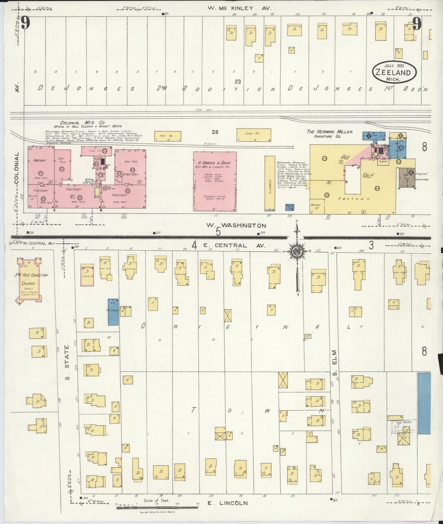 Sanborn Fire Insurance Map from Zeeland, Ottawa County, Michigan (1923), Sheet #0009 - Historic Sanborn Fire Insurance Map Print, vintage old map wall art, antique decor, genealogy gift, Michigan Michigan map