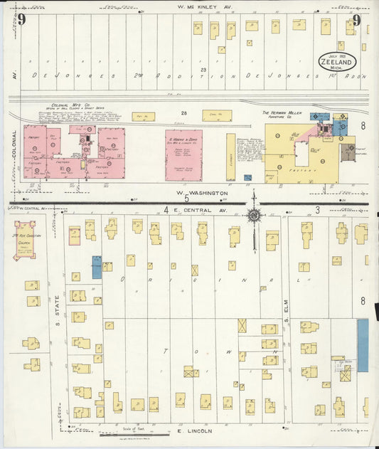 Sanborn Fire Insurance Map from Zeeland, Ottawa County, Michigan (1923), Sheet #0009 - Historic Sanborn Fire Insurance Map Print, vintage old map wall art, antique decor, genealogy gift, Michigan Michigan map