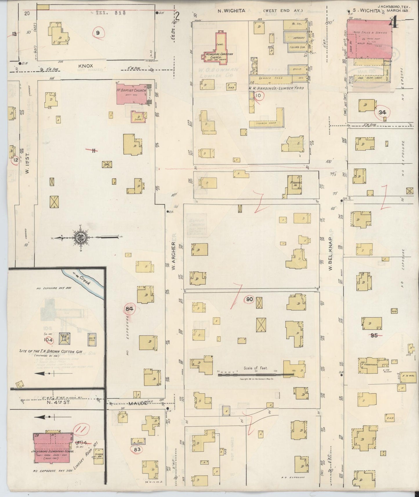 Sanborn Fire Insurance Map from Jacksboro, Jack County, Texas (1942), Sheet #0004 - Historic Sanborn Fire Insurance Map Print, vintage old map wall art, antique decor, genealogy gift, Texas Texas map