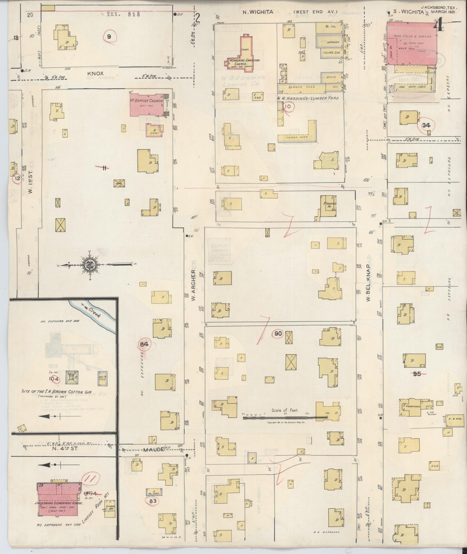 Sanborn Fire Insurance Map from Jacksboro, Jack County, Texas (1942), Sheet #0004 - Historic Sanborn Fire Insurance Map Print, vintage old map wall art, antique decor, genealogy gift, Texas Texas map