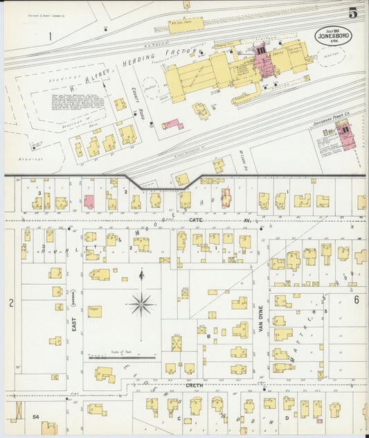 Sanborn Fire Insurance Map from Jonesboro, Craighead County, Arkansas (1901), Sheet #0005 - Historic Sanborn Fire Insurance Map Print, vintage old map wall art, antique decor, genealogy gift, Arkansas Arkansas map