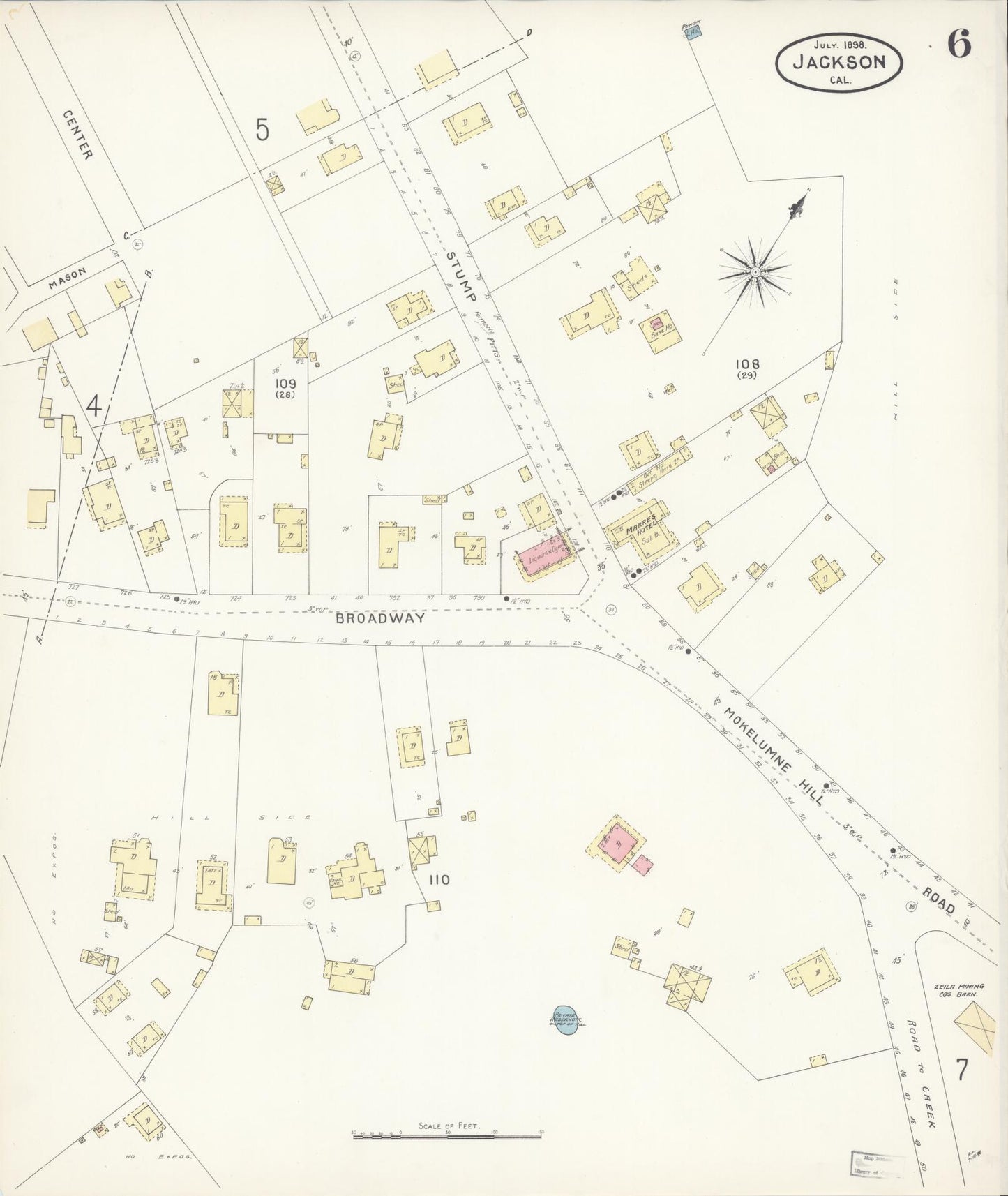 Sanborn Fire Insurance Map from Jackson, Amador County, California (1898), Sheet #0006 - Historic Sanborn Fire Insurance Map Print, vintage old map wall art, antique decor, genealogy gift, California California map