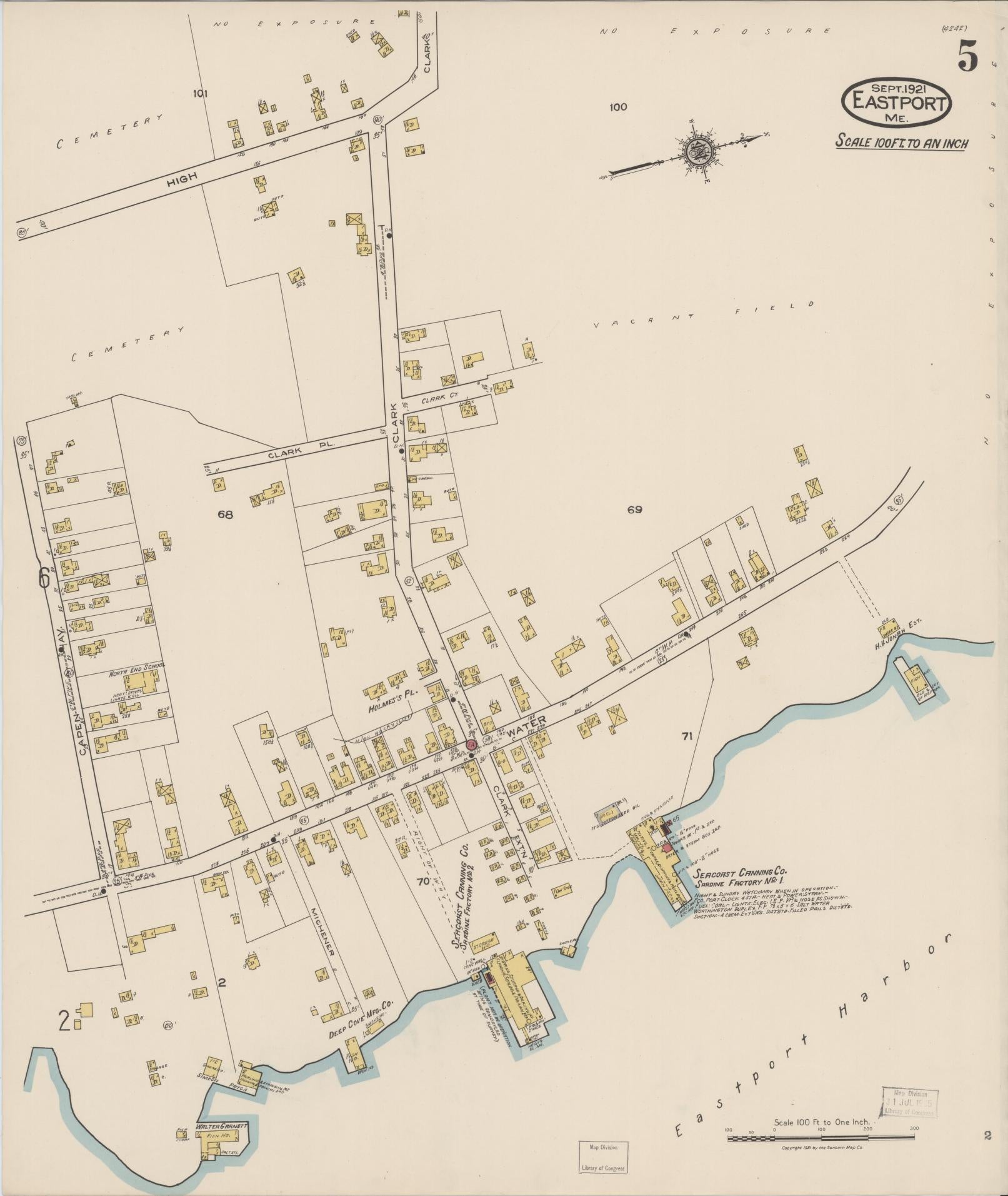 Sanborn Fire Insurance Map from Eastport, Washington County, Maine (1921), Sheet #0005 - Historic Sanborn Fire Insurance Map Print, vintage old map wall art, antique decor, genealogy gift, Maine Maine map