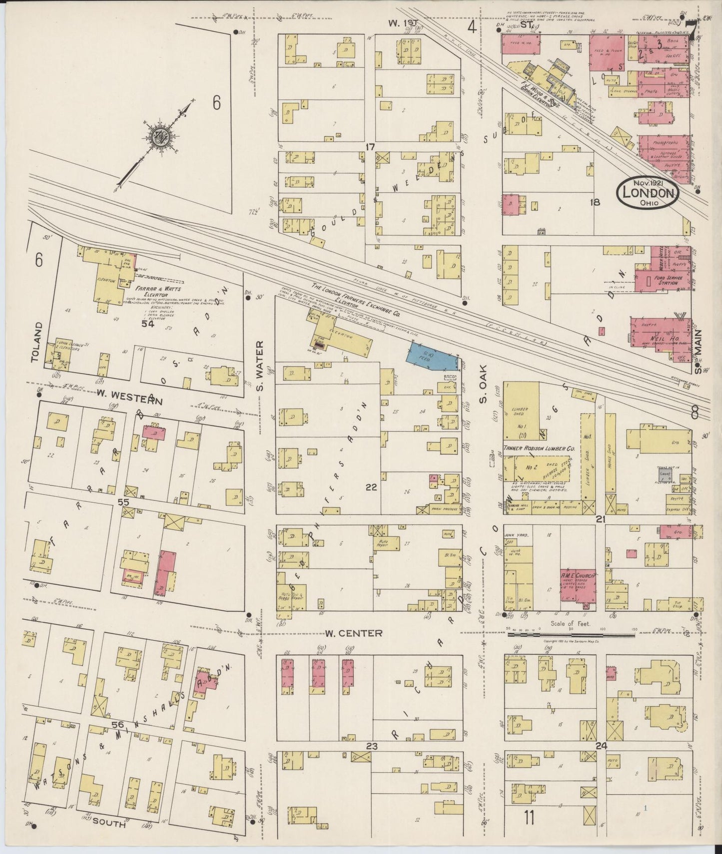 Sanborn Fire Insurance Map from London, Madison County, Ohio (1921), Sheet #0007 - Complete Map Set gallery image, historic Sanborn map, vintage wall art, Ohio Ohio